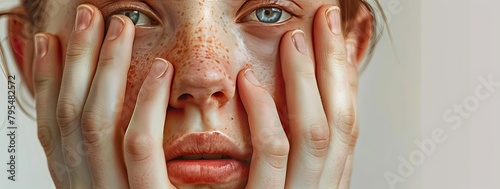 woman with natural skin touching her face photo