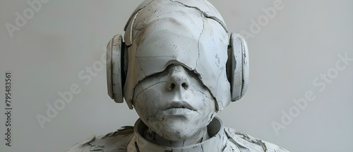 Close-up perspective of a clay sculpture depicting a biofeedback suit with Jungian archetypes. Concept Clay Sculpture, Close-Up, Biofeedback Suit, Jungian Archetypes, Perspective photo