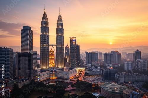 Kuala Lumpur's skyline highlighting the Petronas beautiful Towers, Ai generated
