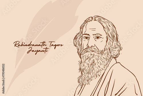 Rabindranath Tagore Jayanti vector illustration. A well-known poet, writer, playwright, composer, philosopher, social reformer and painter from India. photo