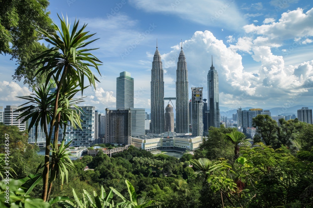 Kuala Lumpur's skyline highlighting the Petronas beautiful  Towers, Ai generated