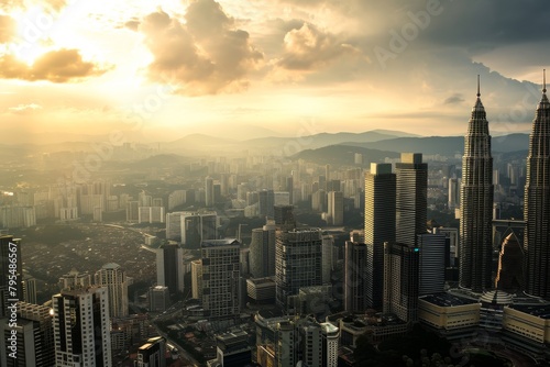 Kuala Lumpur's skyline highlighting the Petronas beautiful Towers, Ai generated