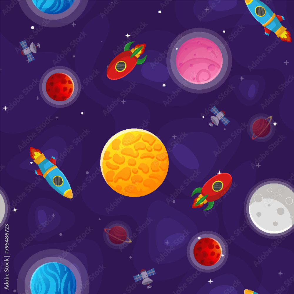 Space cartoon seamless pattern. Cute design for Space cartoon seamless pattern. Cute design for