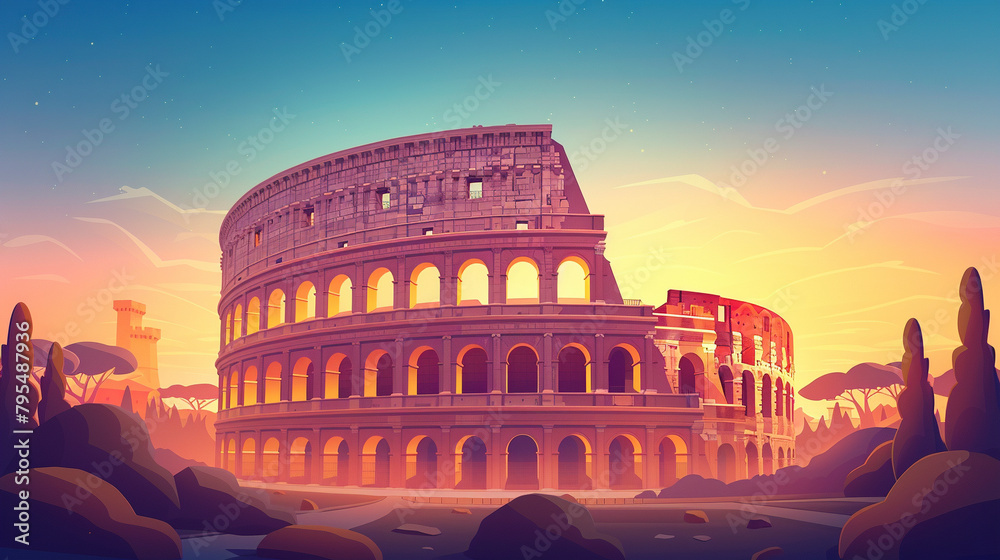 The Colosseum scene in flat graphics