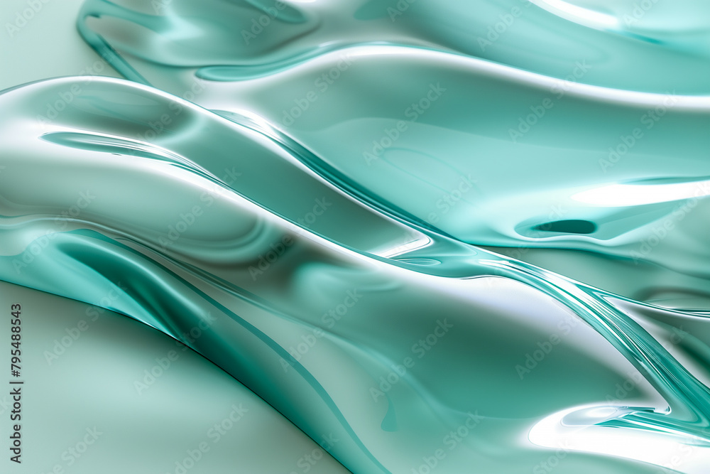 abstract translucent amorphous glass flowing fluid waves green turquoise tones on white background in style clean, minimal, modern. abstract translucent amorphous glass flowing fluid waves green turquoise tones on white background in style clean, minimal, modern.