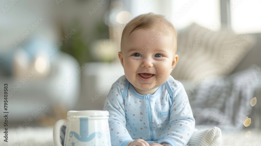 Baby Sitting Next to Coffee Cup Baby Sitting Next to Coffee Cup