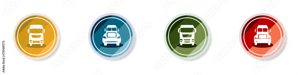 Set of truck logo vector. Tractor from the front icon collection. Set of stylish buttons with transport. Modern transport logo. Truck delivery icons set. Vector illustration. Set of truck logo vector. Tractor from the front icon collection. Set of stylish buttons with transport. Modern transport logo. Truck delivery icons set. Vector illustration.