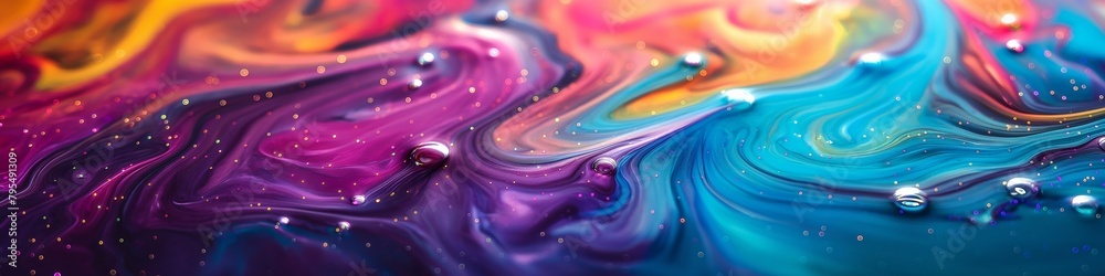 Swirling psychedelic oil slick shines in vibrant shades of blue, green, purple, orange, yellow, red, and pink. Swirling psychedelic oil slick shines in vibrant shades of blue, green, purple, orange, yellow, red, and pink.