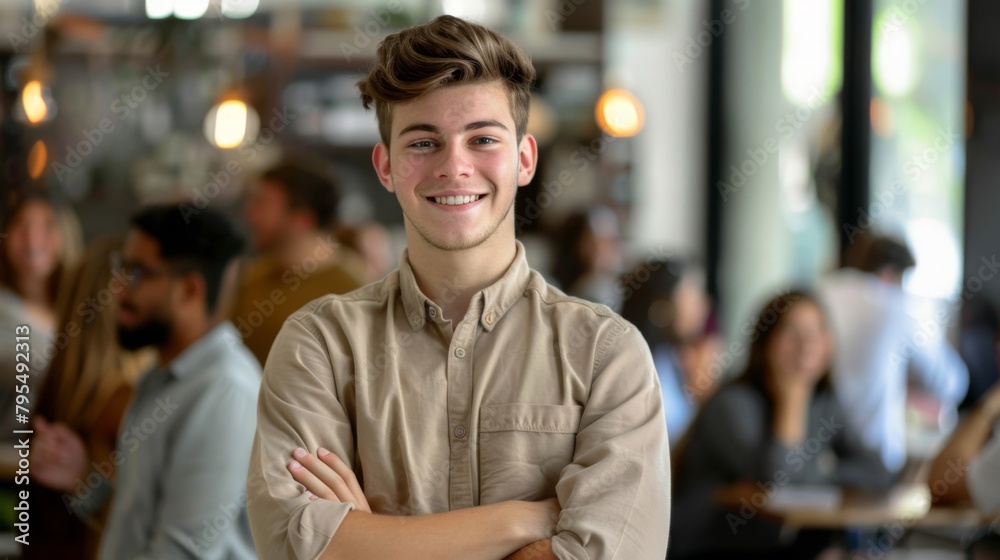 Naklejka premium A Smiling Young Man at Work