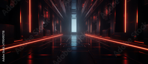 3D abstract modern luxury, dark tech corridors with a futuristic feel