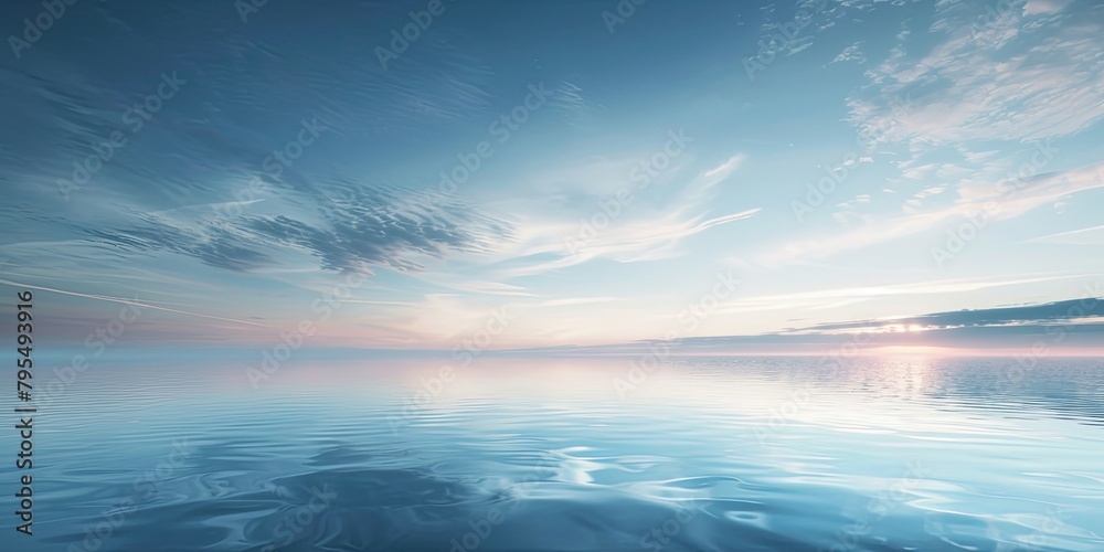 Obraz premium Tranquil Dawn: Pristine Ocean Reflecting the Serene Sky at Sunrise