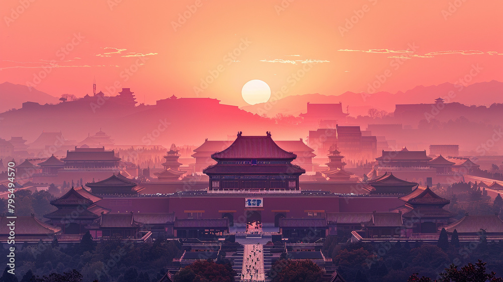 The Forbiden City - Beijing scene in flat graphics