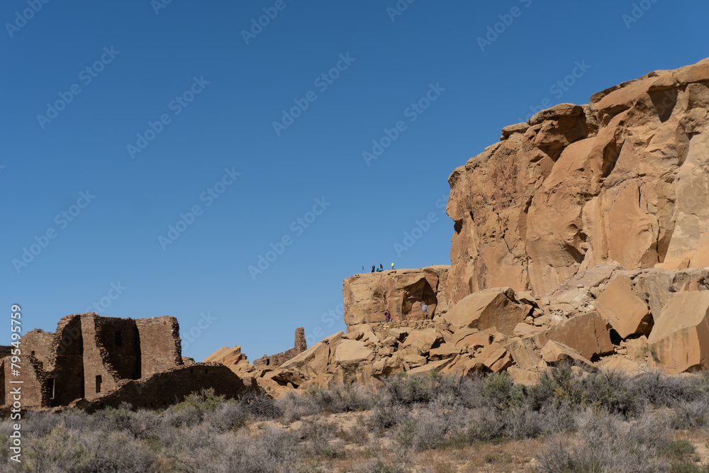 Pueblo Bonito, the largest and best-known great house in Chaco Culture National Historical Park in New Mexico. Chaco Canyon was a major Ancestral Puebloan culture center. Threatening Rock, great kiva. Pueblo Bonito, the largest and best-known great house in Chaco Culture National Historical Park in New Mexico. Chaco Canyon was a major Ancestral Puebloan culture center. Threatening Rock, great kiva.