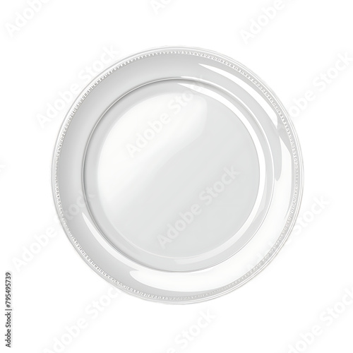 White plastic plate with beaded rim, top view isolated on white background with copy space