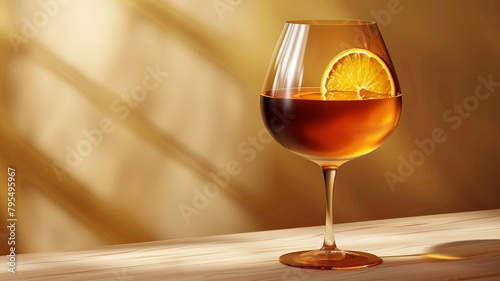Golden Hour Aperitif: Elegant Glass of Amaro with a Citrus Twist