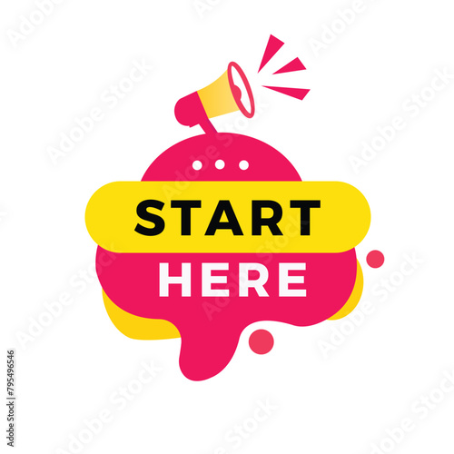 Start here label icon modern style. Banner design for business, advertising, promotion, marketing. Vector sign design.
