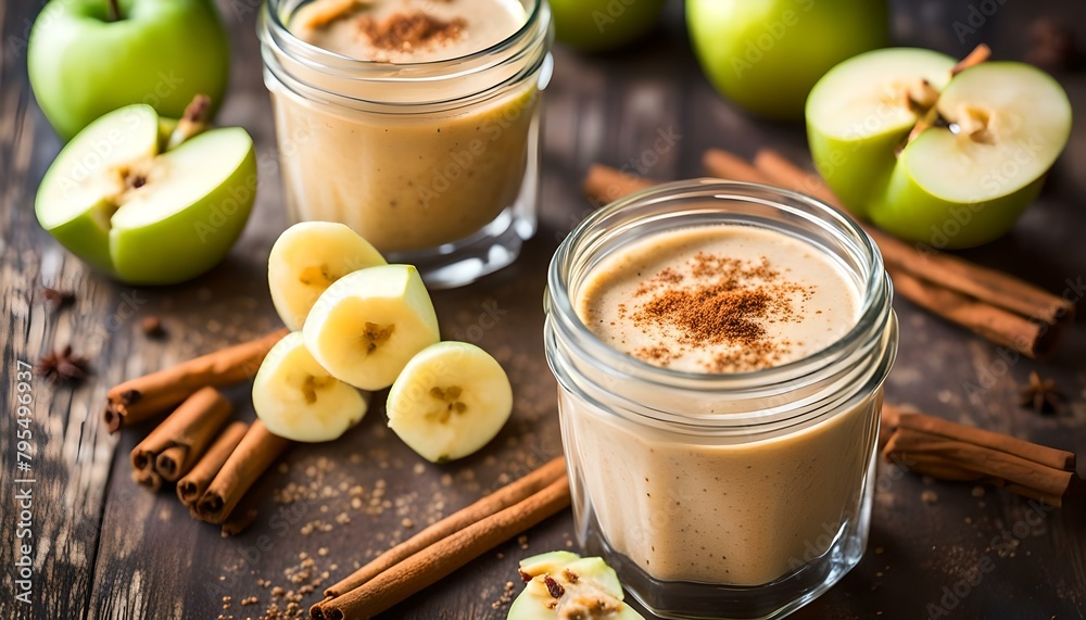 Apple Banana Cinnamon Smoothie in small jars
Apple Banana Cinnamon Smoothie in small jars