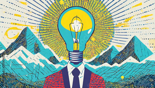 Bright idea concept in retro collage 90s style vector illustration