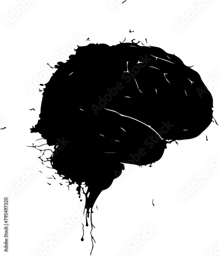 An artistic silhouette of a brain created by an ink splatter, suitable for creative and psychological themes