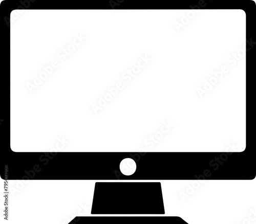 A black and white silhouette of a modern desktop monitor, ideal for illustrating technology, office settings, and digital workspaces.