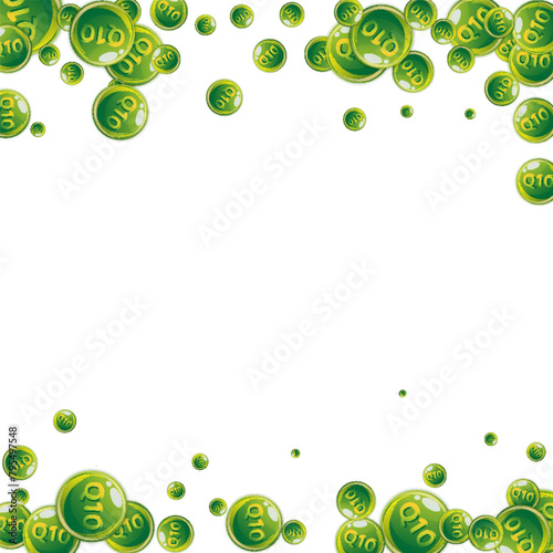 Vitamin Q10 round capsules scattered randomly.