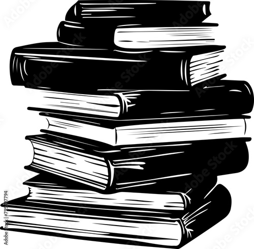 Detailed illustration of a tall stack of books, symbolizing reading, knowledge, and education, perfect for literary and academic designs.