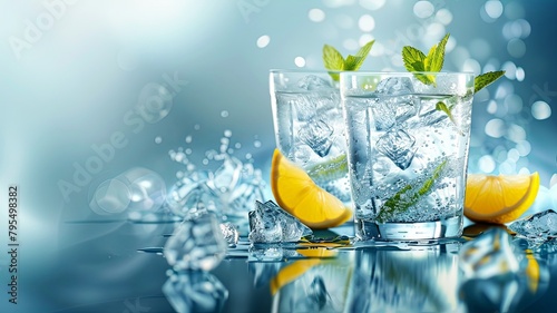 Refreshing Citrus Splash: Lemon Slices and Mint in Sparkling Water
