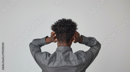 A Man Holding His Hair photo