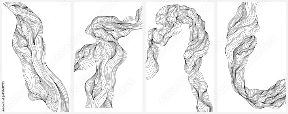 Hand drawn set of monochrome hand drawn curly hair design elements. Smoke or wavy hair design elements collection. Hand drawn set of monochrome hand drawn curly hair design elements. Smoke or wavy hair design elements collection.