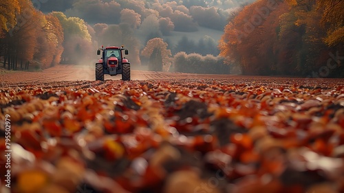 Beautiful agricultural land in Belgium. A farmer plows his field with his tractor 