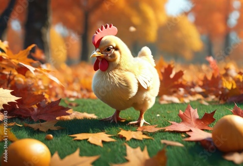 3D little cute chicken , autumn background © Zoraiz