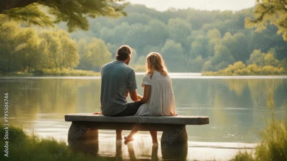 The couple finds solace in a serene lakeside setting The couple finds solace in a serene lakeside setting