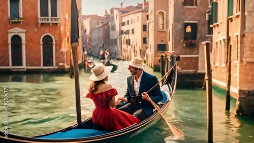The couple relished a romantic gondola excursion through the twisting canals of Venice, serenaded by the enchanting tunes of a gondolier. photo