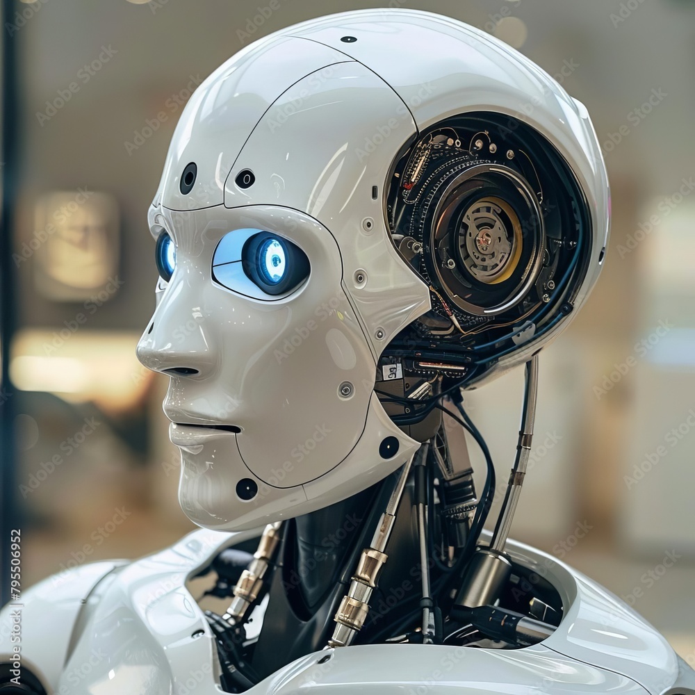 A photo of a realistic robot head and upper torso A photo of a realistic robot head and upper torso