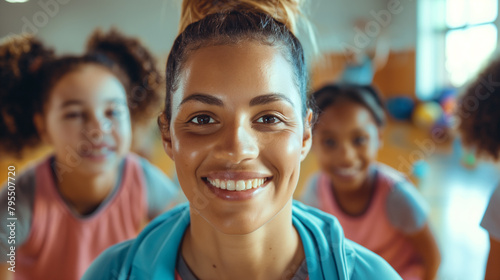 Professora de educação física na quadra  photo