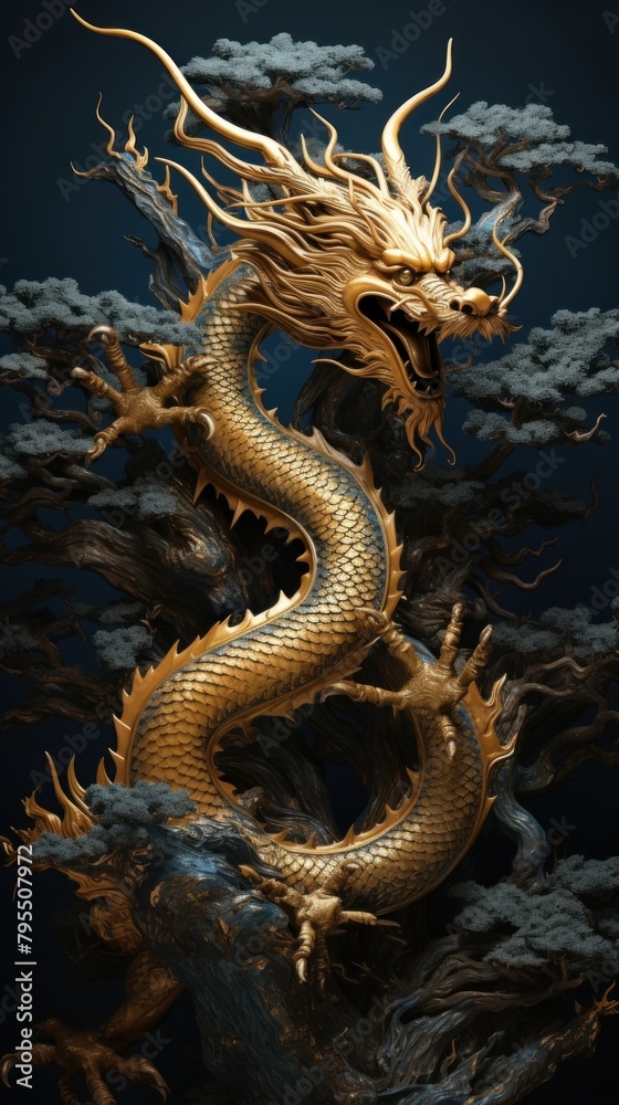 Fototapeta premium Japanese dragon reptile animal seahorse.