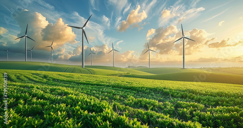 Wind power generation, environmentally friendly clean energy photo