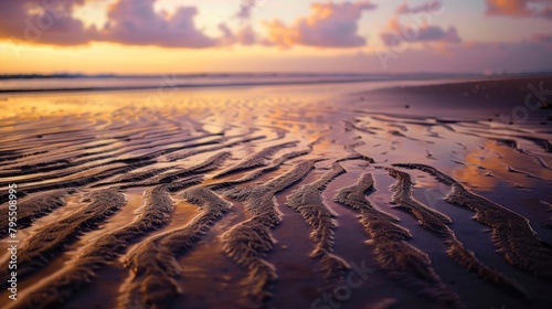 Detailed Sand Ripples Close-Up View at Sunset.