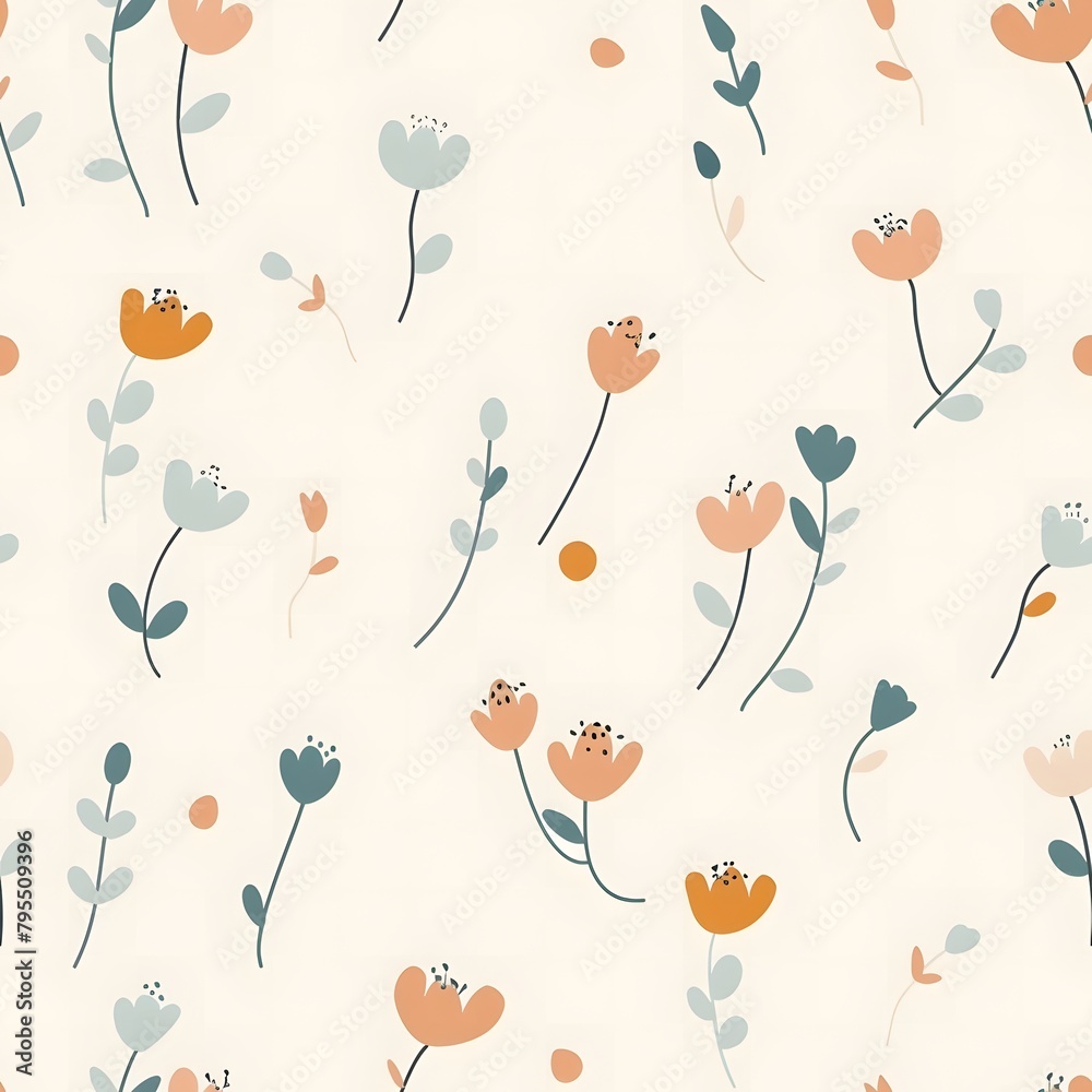Small pastel colored flowers seamless pattern on a white background