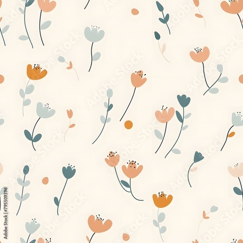 Small pastel colored flowers seamless pattern on a white background