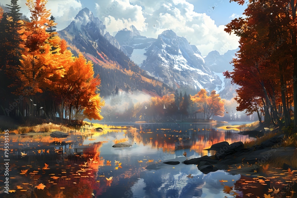 Captivating Autumn Landscape with Majestic Mountain Reflection in Serene Lake