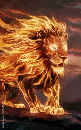 lion in the sunset. Generative AI