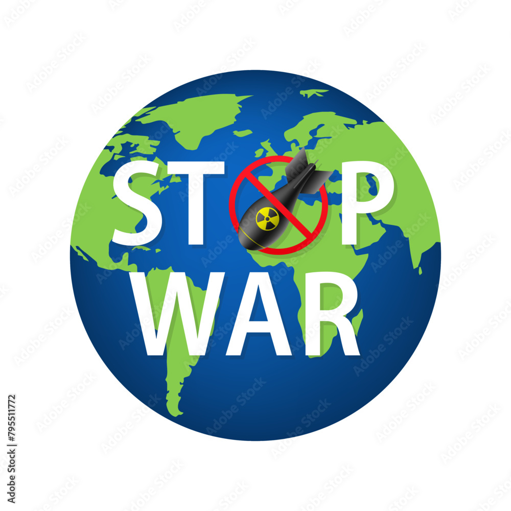 Fototapeta premium Earth planet stop war. Atomic rocket stop bombing. Nuclear war. Nuclear atom bomb. Vector illustration