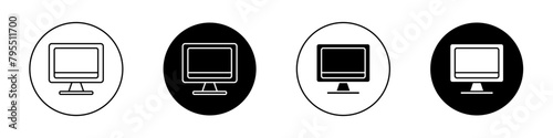 Computer Screen icon set. desktop pc monitor vector symbol. computer display sign. tv screen icon. led television screen line icon in black filled and outlined style. photo