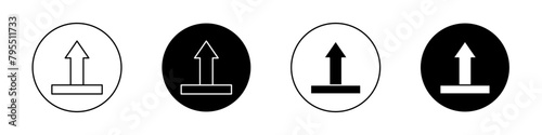 Upload icon set. upload file, image or document vector button in black filled and outlined style. photo