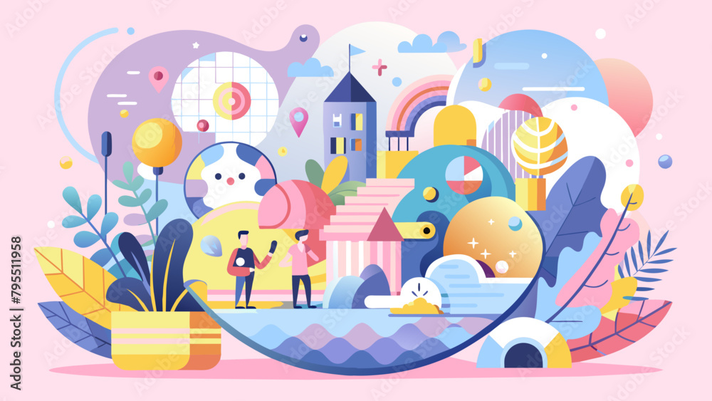 Naklejka premium Colorful Abstract World with Modern Elements and Human Figures