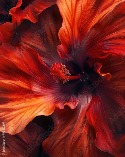 Close up of red hibiscus flower. Nature background.
