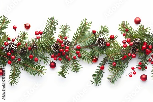 Festive Christmas garland against a transparent white background, adding holiday charm