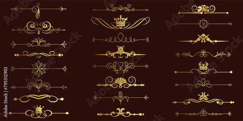 Line dividers. Decorative swirl text separators, vintage divider. Victorian flourishes line calligraphic swirly filigree decoration editable stroke vector set	