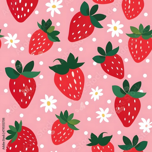 strawberry seamless pattern with a pink background